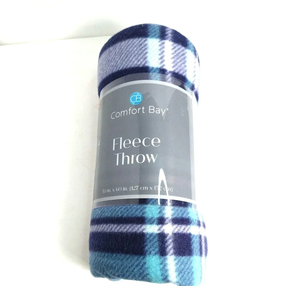 FLEECE THROW Comfort Bay Soft‎ 50 X 60 Blanket Blues & White Adult Teen Kid Pet